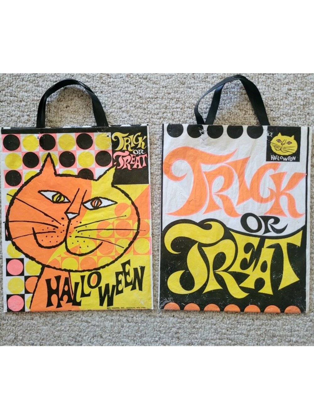 Vintage Halloween Trick-or-Treat Ben Cooper Bags Plastic 60s 70s Black Cat Retro